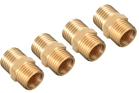 QUARKZMAN G1/4 Filet Mâle Mamelon x 4PCS Droit Hex Tuyau Raccord pour Industrie Vide et Fluide Système, [Laiton]