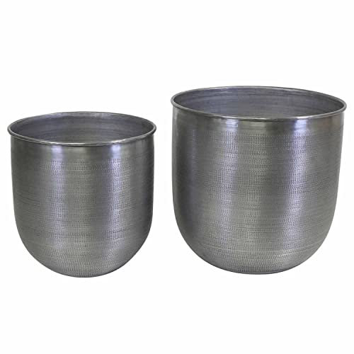 Lot de 2 Grands Pots de Fleurs Alikante Aluminium Rond Fait Main martelé Cache Pot de Luxe Bohéme
