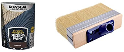 RONSEAL ULTIMATE DECKING PAINT ENG OAK 5L & ProDec PBWD002 7 inch High Capacity Block Decking Brush for Fast, 7 175mm, Beige