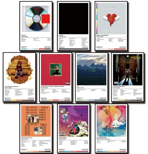 TATBUL Kanye Poster West Album Cover Musikposter Set mit 10 Stück Leinwand Größe 20 x 30 cm ungerahmt