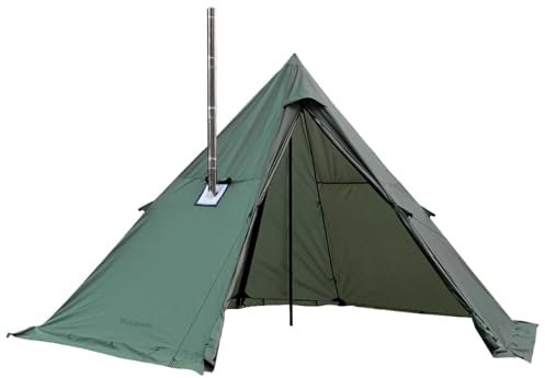 Tipi Zelt mit Ofenöffnung & Schneeschürze 4 Personen Wasserdichtes Teepee Zelt für Familien Camping, 4 Jahrzeit Pyramidenzelt für Wandern, Outdoor, Trekking, Jagen, Angeln (Grün)