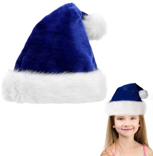 Plüsche Weihnachtsmütze für Kinder,Königsblau Santa Mütze mit Plüsch Rand Bequemes Dicker Klassischer nikolaus mütze aus Samt Weihnachtsmann-Kostümzubehör für festliche Partys im neuen Jahr