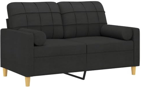 vidaXL Sofa 2 Sitzer, Couch mit Zierkissen, Liegesofa für Wohnzimmer, Polstersofa Sessel Relaxsofa Loungesofa Relaxcouch, Schwarz Stoff