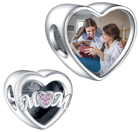 Annmors 925 Sterling Silber Charm Personalisierte Foto Anhänger fit Armband Halskette Maßgeschneiderte Herzform Double Heart Bild Perle Frauen Mädchen Katzen Hunde Baby Familie
