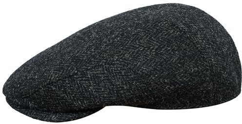 Sterkowski Alex Harris Tweed Mütze | Herren Flat Cap | Gatsby Schirmmütze Irlische Winterkappe Tweed 59 cm Schwarz/Anthrazit