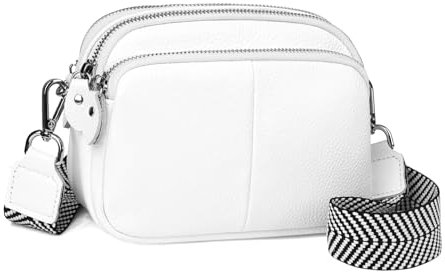 befen Echtleder Umhängetasche Damen Klein Crossbody Bag Handytasche zum Umhängen, Moderne Handtasche Taschen mit Breitem Schultergurt für Arbeiten Einkaufen Reisen, Weiß