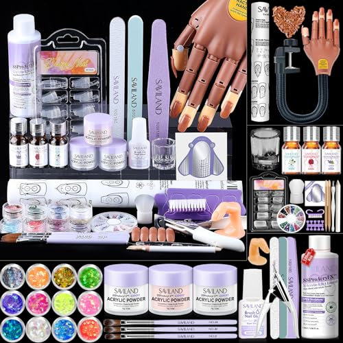 SSProAcryl Complete Acrylic Nail Kit for Practice: Premium Nails Kit Acrylic Set with Nails Practice Hand Training Mat AcrylicPowder and Liquid Brush for Beginner Extension Carving Home