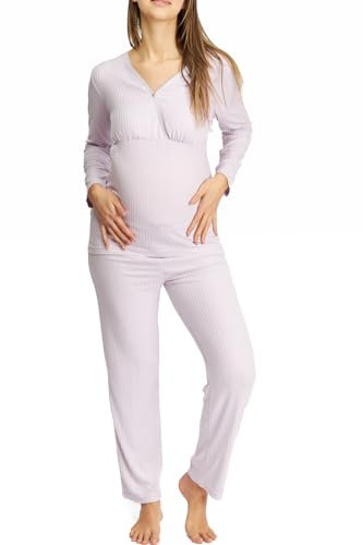 Womum Pyjama Aallaitement à Ouverture Facile pour l'allaitement, Pyjama Grossesse et Maternité Doux, Élastique et Respirant pour Un Maximum de Confort, Idéal pour des Nuits Confortables (L, Malva)