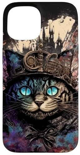 Crazy Fun Designs Gifts - Alice Hülle für iPhone 15 - Steampunk-Katze - Polycarbonat & TPU - Transparent - Matt - Einfache Installation