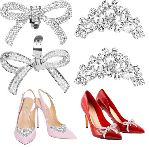 2 Paare Schuhclips Schuhclips Damen Schuhschmuck Fliege Schuh Schmuck Abnehmbar Strassstein Shoe Clips für Hochzeitsschuhe High Heels Lederschuhe Taschen Hochzeit Prom Geburtstag Party Weihnachten