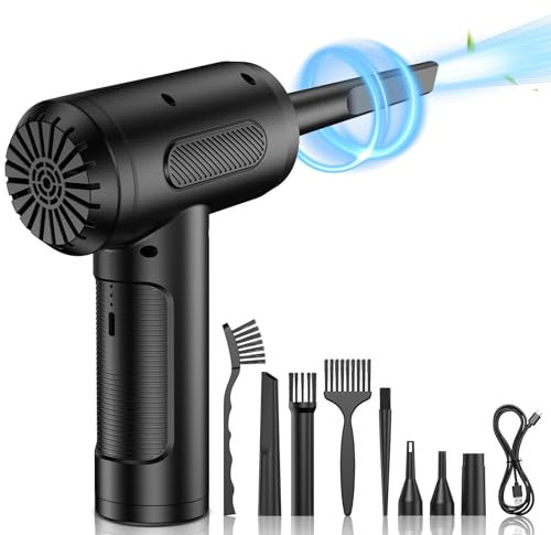 Soufflette Air Comprimé, 3 Vitesses 91 000 tr/min Bombe Air Sec Souffleur PC, Depoussierant Ordinateur Rechargeable par USB Avec Batterie 6000mAh pour Ordinateur Portable, Clavier, Voiture, Canapé