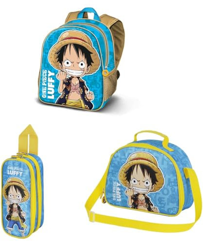 One Piece Monkey - Mochila Basic + Estuche Portatodo Doble + Merendero