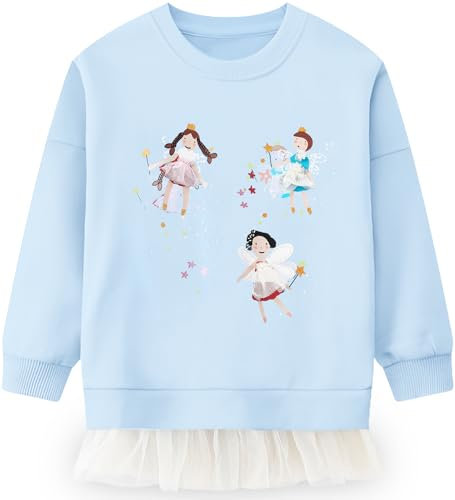 CM-Kid Sweatshirt Mädchen Langarm Pullover Kinder Baumwolle Shirt Winter Warm Sticken Tops 5 6 Jahre Prinzessin Blau Gr.116