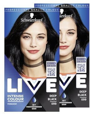 Schwarzkopf LIVE Intense Colour Haarfarbe 99 Deep Black (2x 142 ml), dauerhafte Coloration mit farbintensivierendem Serum, permanente Haarfarbe für perfekte Grauhaarabdeckung