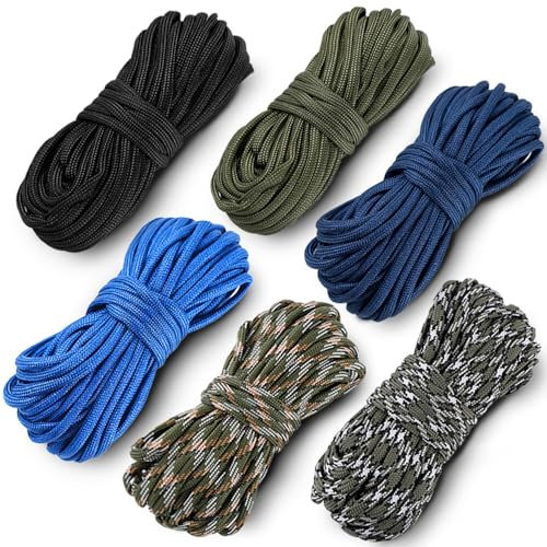 XHYASD 6 corde in paracord, 4 mm, 4 mm, corda in nylon, 7 fili, può contenere fino a 250 kg, per campeggio, sopravvivenza all'aperto, lunghezza totale 198 m