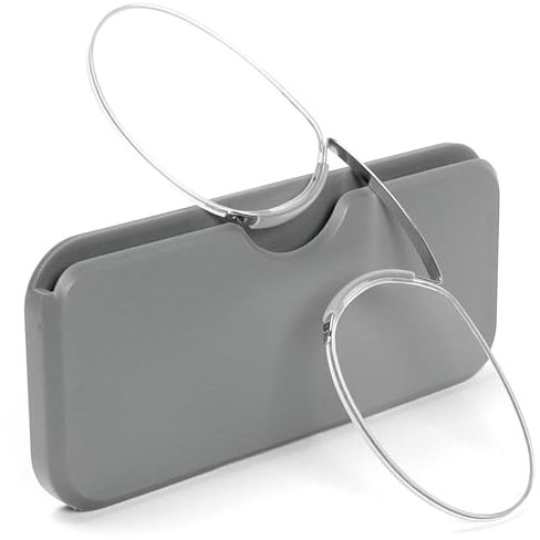 MMOWW Lesebrille mit Universal Kompaktetui für Damen und Herren, Ultraleichtes Monokel Lesehilfe Mini Nasenclip Drahtwicklung ohne Rahmen (Grau, +3.0)