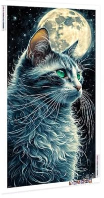 5D Diamond Painting Erwachsene Kinder, Diamond Painting Bilder Mond an Kat Diamond Painting Zubehor, DIY Groß Full Drill Crystal Art Basteln, für Wohnzimmer und Schlafzimmer Wanddeko 70x140 cm K-1191