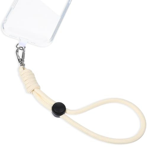 HJZHII Chaîne de téléphone portable courte - Universelle - Dragonne réglable - Cordon de téléphone portable - Cordon réglable pour poignet - Anti-perte - Avec patch ultra fin - Crème