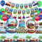 Decorazioni per feste a forma di treno, include striscione di buon compleanno, piatti, topper per cupcake, tovaglioli, tazze, tovaglie, per feste in treno e veicoli (striscione)