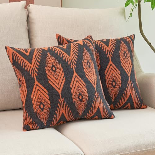 ACUSHLA Dekokissenbezug, 45 x 45cm, 2er-Pack, Boho-Modern-Dekorative Kissenbezüge für Bauernhaus-Heimdekoration, Sofa, Couch, Wohnzimmer, Schlafzimmer, Terrassenmöbel (Orange Bohemia)