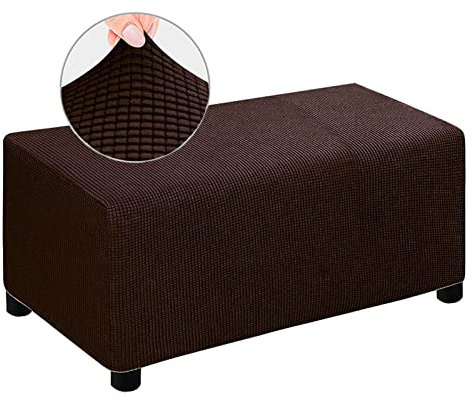 Elastischer rechteckiger Fußstützenbezug, Ottomane, Schonbezug, waschbar, Sofa und Hocker, Überwurf, staubdicht, abnehmbar, dehnbar, dunkler Kaffee, Größe M