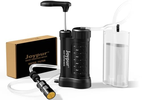Joypur® Outdoor Wasserfilter mit 5-Stufen UF-Membran, 0.01μm Filtergenauigkeit, 340g Leichtgewicht für Wandern, Rucksacktouren,Camping & Notfall (480ml)(K8192 * black)