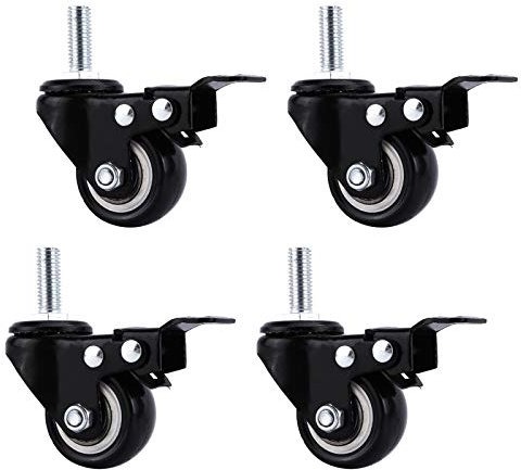 MFUPR 4 ruote girevoli con perno filettato da 40 mm for impieghi gravosi - Ruote in PU nere, altezza del perno 25 mm, ideali for carrelli, banchi da lavoro e carrelli.(Brake,M8)