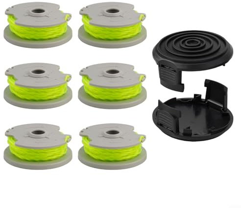 Rasentrimmer Ersatzspulen Set 6 Stück Mit 2 Spulenabdeckungen Für WG168 WG184 WG190 WG191, 20Ft 0.080 Zoll Trimmerfaden Kompatibel Mit WA0014 WA0037 Spulenmodelle, Flexibler Nylonfaden