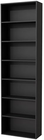 Nera Wooden 7 Tier Bookcase Standing Shelf Tall Storage Shelving Unit for Storage (Black)