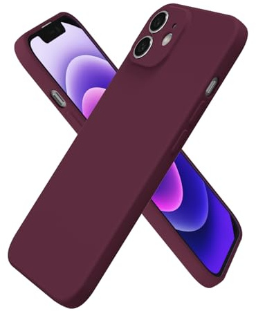 oakxco for iPhone 12 mini Case Silicone, Ultra Slim Thin Phone Case for Women Girls, Plain Solid Color Minimalist Aesthetic Cute Girly Design, Soft Rubber Gel TPU with Camera Cover, Burgundy Maroon