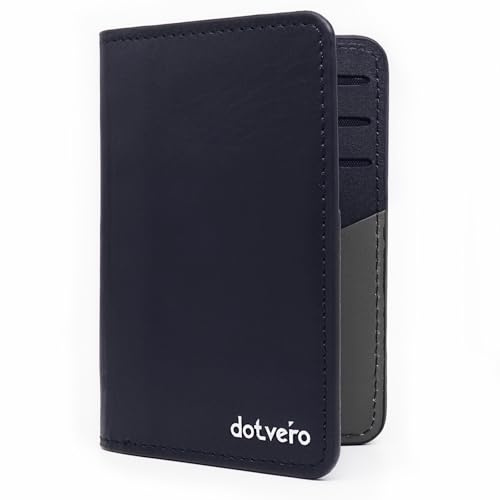 DOTVERO Capri Premium Men’s Wallets Slim – Handmade Real Leather Wallet – RFID Blocking Card Holder with 11 Slots – Minimalist Wallets for Men with Wooden Gift Box (Midnight Blue/Stone Grey)