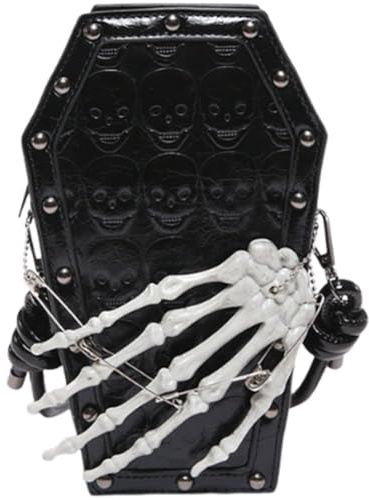 HiyyFloy Punk-Totenkopf-sarg-geldbörse, Retro-Gothic-sarg-Form, Umhängetasche, Neuheit, Pu-Leder, Totenkopf-handdekor, Kleine Tasche Für Frauen Und Mädchen