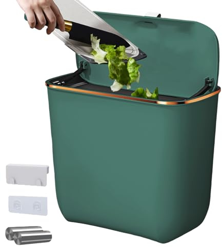 Kitchen Compost Bin, 7L Hanging Trash Can with Lid, Wall-Mounted Garbage Can, Large Capacity Recycling Wastebasket for Bathroom, Toilet, Kitchen, Living Room, Bedroom