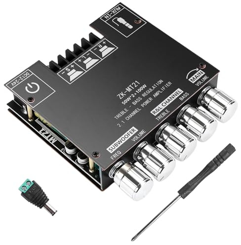 ZK-MT21 Bluetooth HiFi-Verstärker: 2.1 Kanal Stereo Audioverstärker, 50Wx2+100W Digitale Power Ampfilier Mini Verstärker Modul mit AUX Eingang&BT, Endstufe Empfänger DC 12-24V für Passiv Lautsprecher