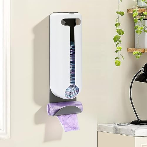 Dispensador Bolsas Plástico Doble Espacio 37x10x8,4cm con Adhesivo Blanco | Organizador bolsas basura, extracción fluida inferior, portabolsas cocina guarda bolsas compra supermercado cocina baño