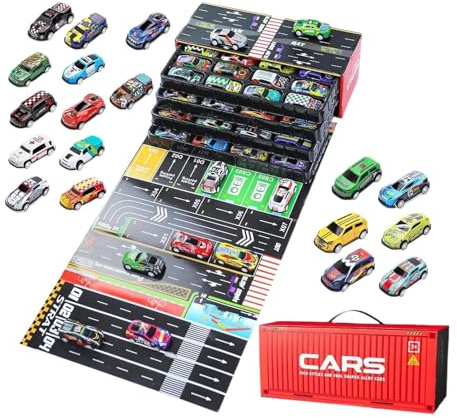 Rukjmqi Zurückziehbare Spielzeugautos | 48-Teilig Spielzeugfahrzeug Mit Eingebauter Garage | Rückzieh Spritzguss Metall Rennwagen - Für Weihnachten, Geburtstag, Klassenparty, Spielaktivitäten Und
