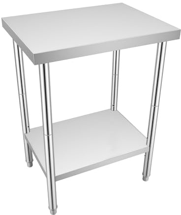 Arbeitstisch Edelstahl 60x 45x 80cm Catering Werkbank mit Tragkraft 400kg Professioneller Lebensmittel Zubereitungstisch mit 4 Anti-Rutsch-Fußabdeckungen für Essenszubereitung, Waschen, Basteln