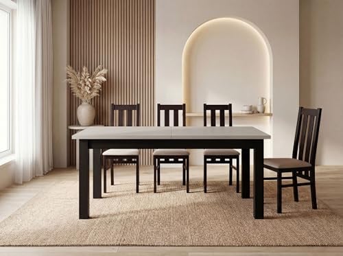 Esstisch Ausziehbar Rechteckig XXL Groß – Platzsparend, Verlängerbar Wohnzimmertisch Küchentisch für 12 Personen - 200 × 100 cm bis 300 cm – Schwarze Holzbeine – Hergestellt in EU – Kaschmir