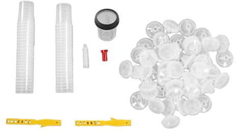 Luocute Gobelets Jetables pour Pistolet à Peinture, Paquet de 50 Kits Standard de 6 Onces de 160 ML avec 50 Doublures et Couvercles, 1 Gobelet Rigide avec Anneau de Retenue, 10