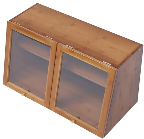 GRIRIW Mini Armoire de Rangement la Cuisine Marron en Bambou Porte-Verre, Design Créatif pour Stockage Solide et Décoration Élégante