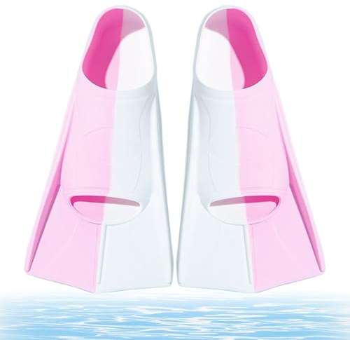 bechoanigel Pinne da nuoto per bambini adulti, comode pinne corte in silicone, pinne corte per snorkeling e nuoto, pinne da snorkeling per principianti (rosa + bianco, S)