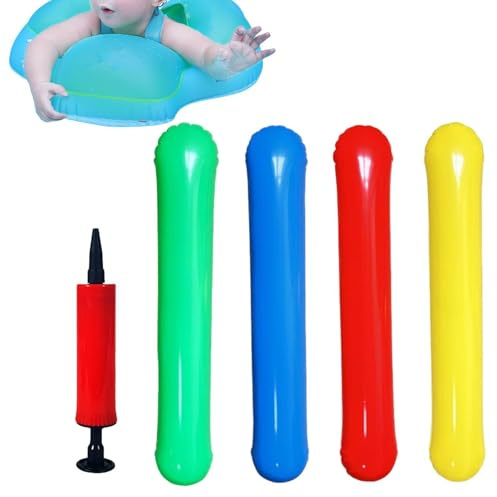 Lot de 4 nouilles de piscine gonflables pour voyage, avec pompe à air, nouilles de natation pour piscine, fête, vacances, week-end, lac, rivière