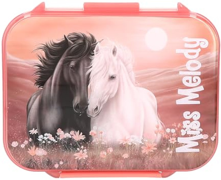 Depesche 14132 Miss Melody Blossom Pony - Brotdose in Hellrosa, mit Pferde Motiv, Lunchbox mit 3 Fächern und Klappdeckel