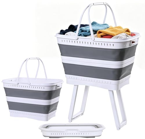 Wäschekorb mit klappbaren Füßen, Stand Wäschebox mit Beinen, multifunktionale Waschschale mit Ablauföffnung Für Badezimmer, Schlafzimmer, Küche, Spielzimmer, Wohnheim, Snacks
