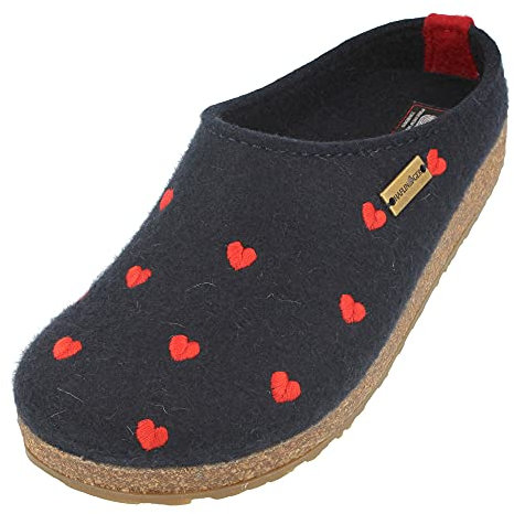 HAFLINGER Grizzly Cuoricini Filzpantoffel Herz Hausschuh Kork (Mittelblau 70), Gr 38