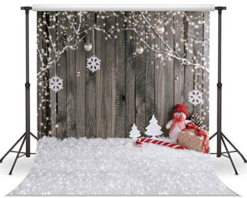 LYWYGG 10X10FT Weihnachten Hintergrund Weihnachten Hintergrund Schnee Boden Foto Hintergründe Holzwand Fotografie Kulissen für Kind CP-70-1010