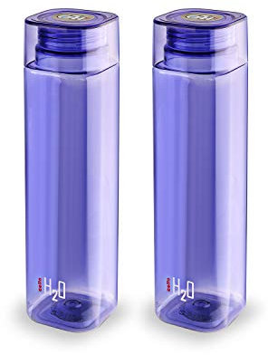 Cello H2O Squaremate Plastic Water Bottle, 1-Liter, Set of 2, Purple