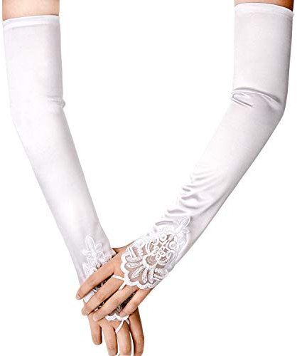 SAVITA Abendhandschuhe Satin Handschuhe Lang Opernhandschuhe Tanzhandschuhe 1920 Handschuhe für Frauen Mädchen (Fingerlose Weiß)