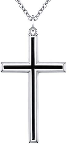 Flyow 925 Sterling Silber klassische Simpel Kreuz Kette Anhänger Schmuck Halskette für Herren, Silber Kette 61 cm Geschenk (Schwarz Kreuz)