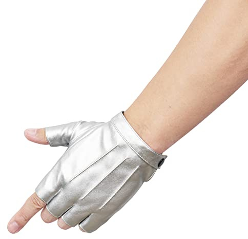 JISEN Men PU Leather Punk Half Finger Snap Performance Gloves